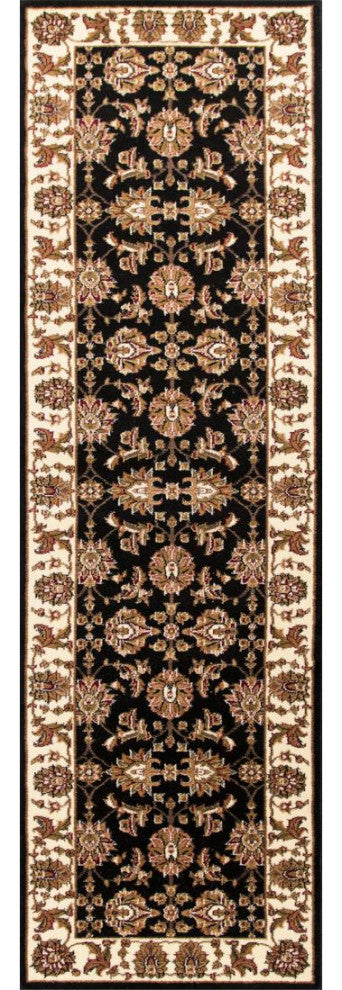 KAS Cambridge 7313 Black/Ivory Kashan Area Rug, 2'2" x 7'11" Runner