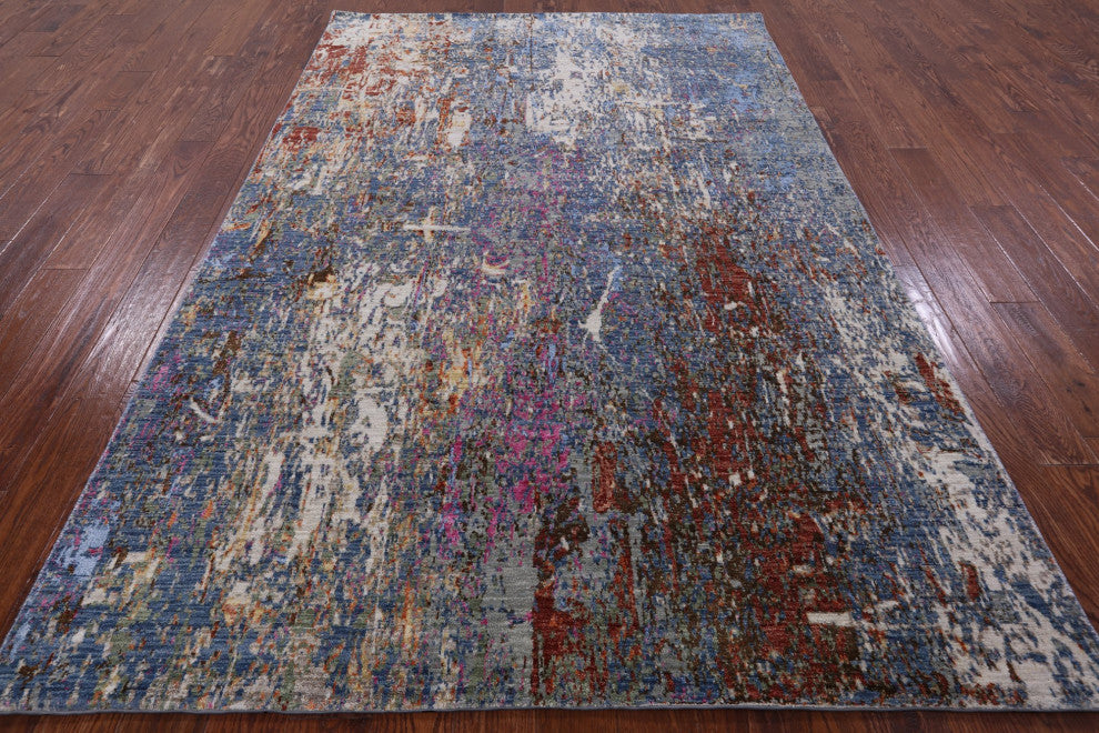 Abstract Wool and Silk Hand Knotted Rug 6' 0" X 9' 0" Q7202