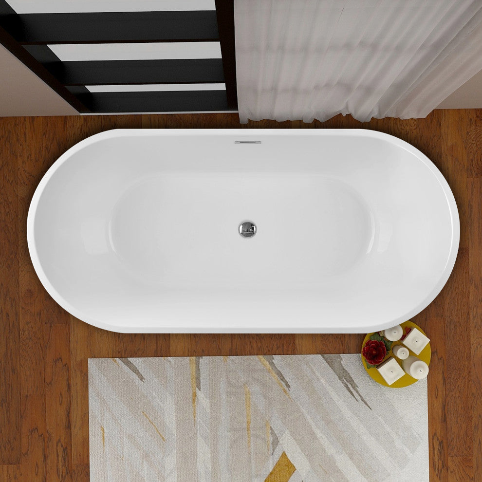 Vanity Art 67" Freestanding Acrylic Soaking Bathtub White