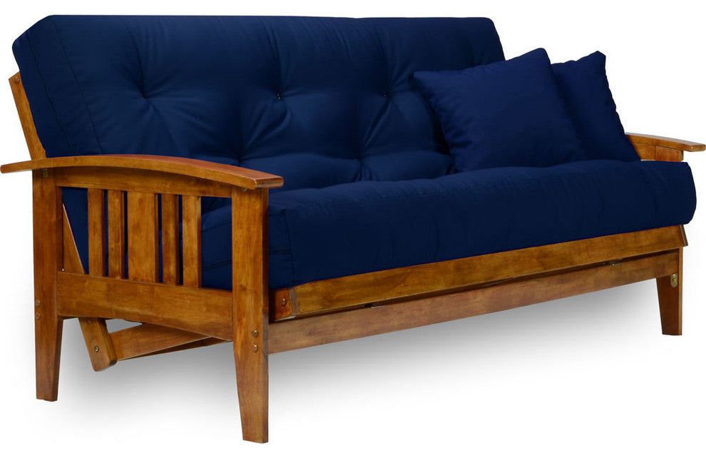 Westfield Wood Futon Set, Frame, 8" Mattress, Navy Blue, Queen