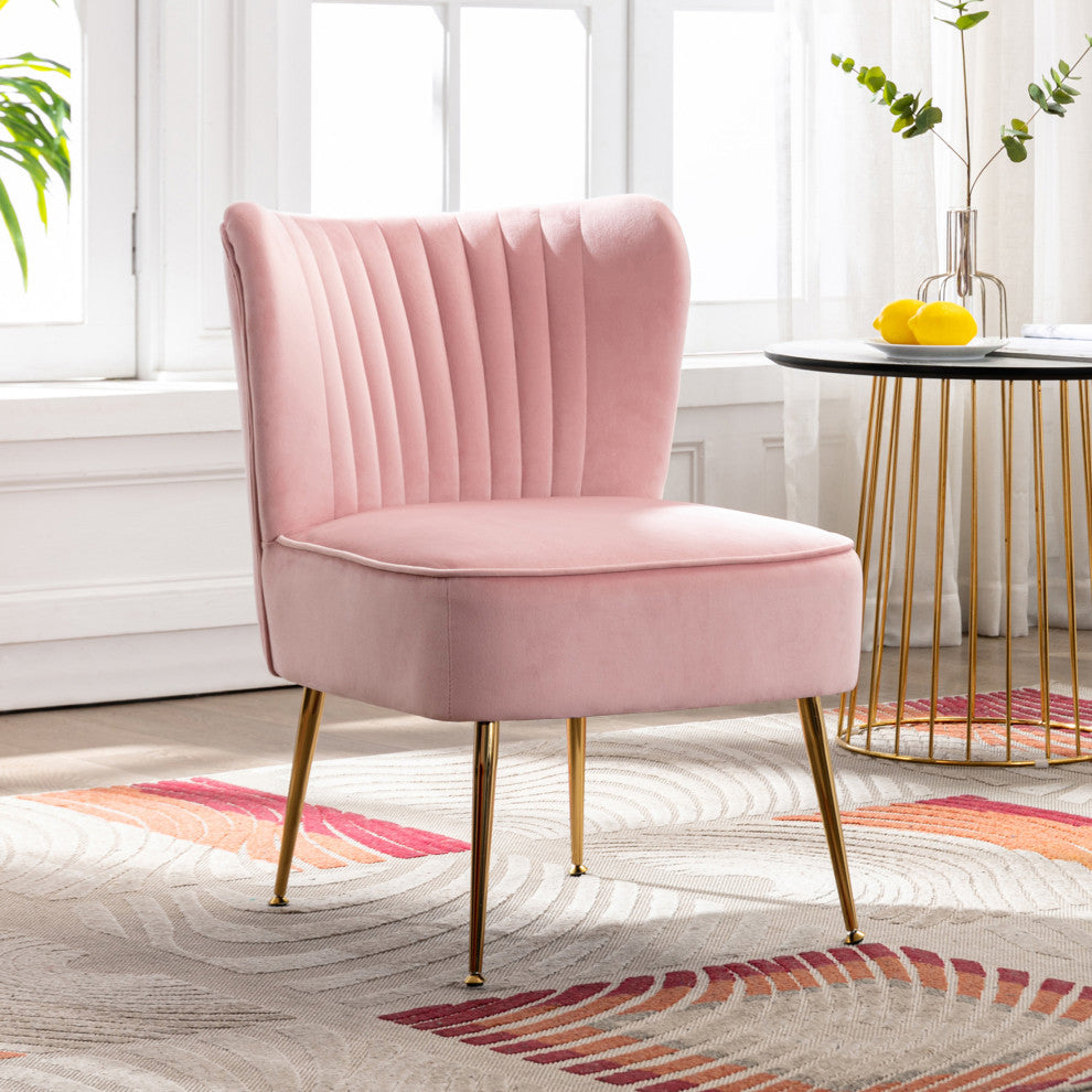 WestinTrends 22" Tufted Velvet Accent Chair for Dining, Living Room, Bedroom, Pink