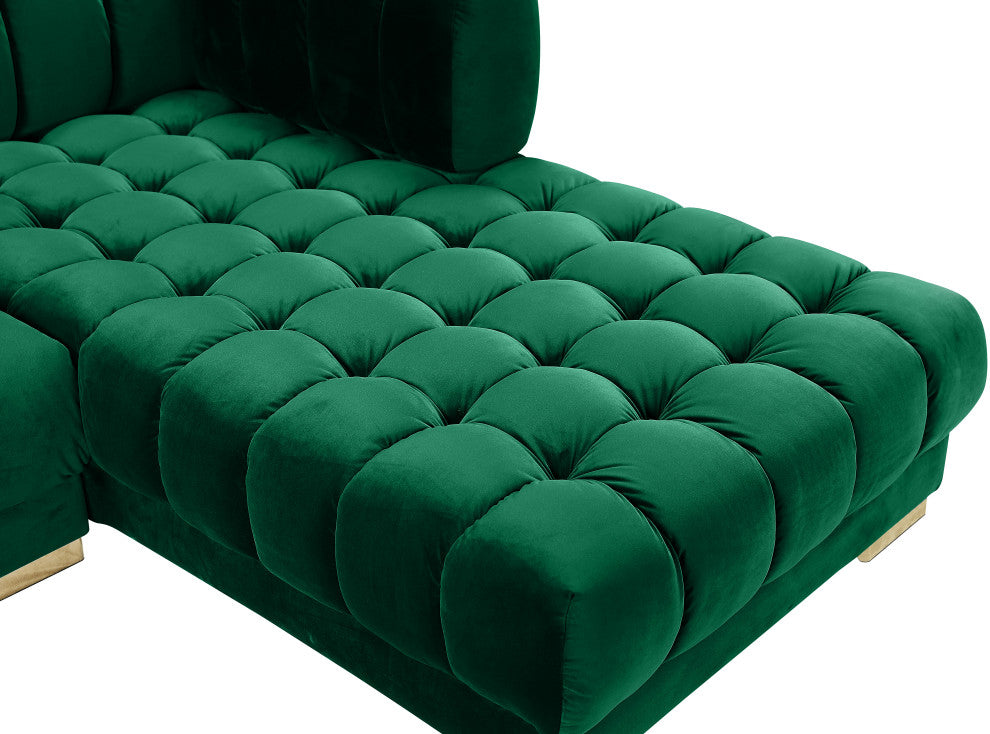 Gwen Biscuit Tufted Velvet Upholstered 3 Piece Sectional, Green