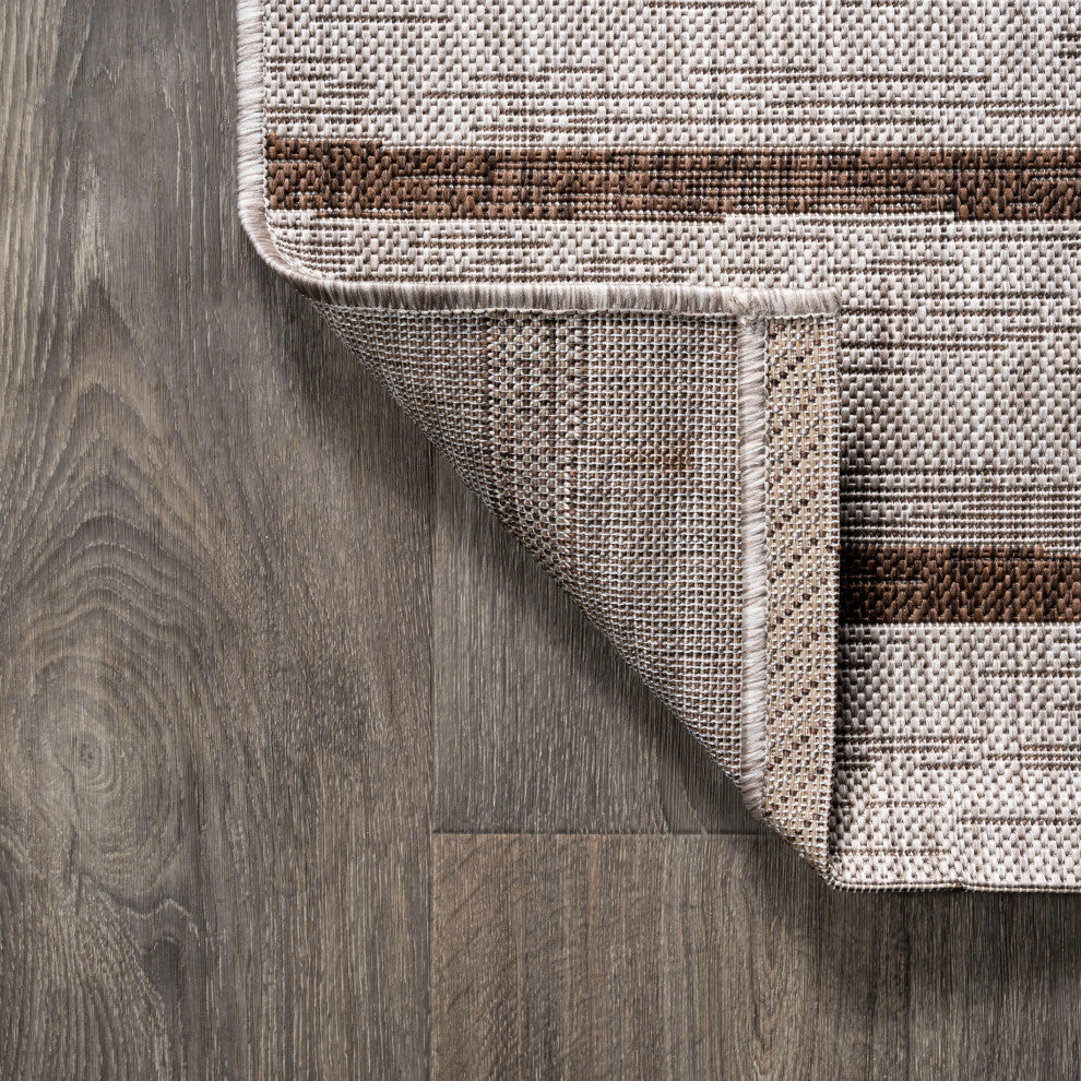 Colonia Berber Stripe Indoor/Outdoor Rug, Beige/Brown, 2x8