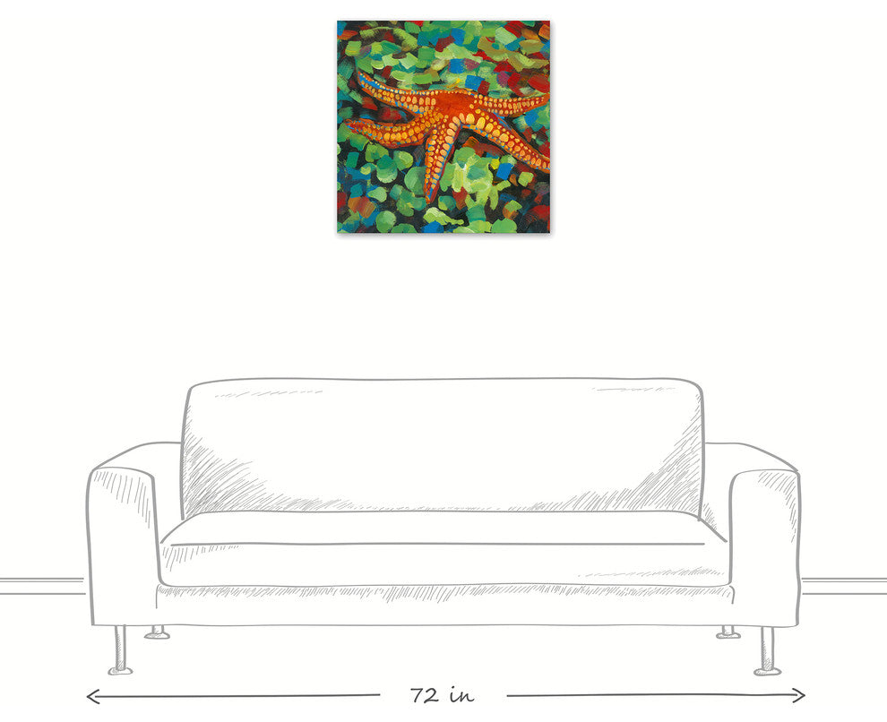 Painted Starfish on Seaglass 24x24 Canvas Wall Art