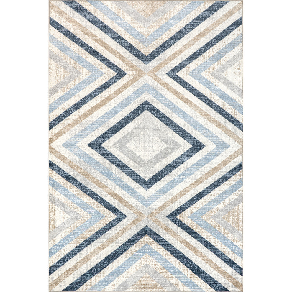 Nuloom Akari Transitional Diamond Machine Washable Area Rug, Blue 7'10"x10'