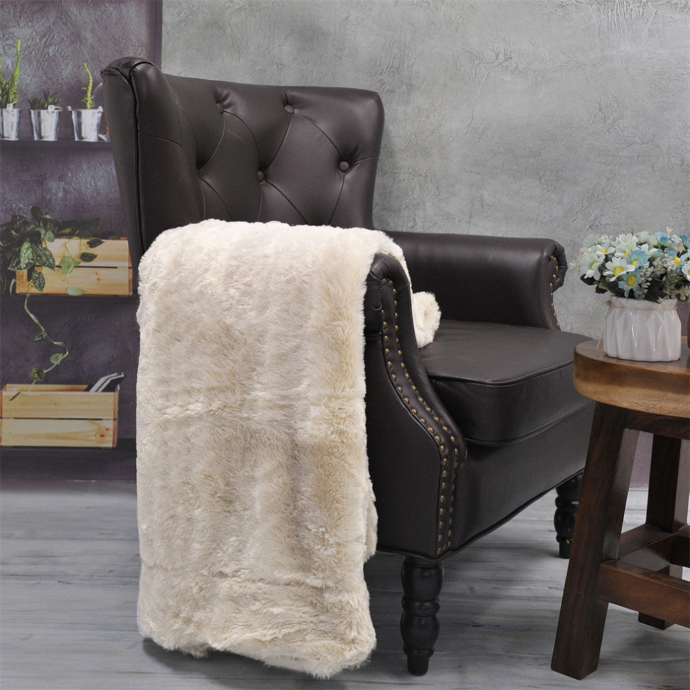 Double Sided Over-Sized Faux Fur Throw Blanket, Oatmeal, 70''''x80''''