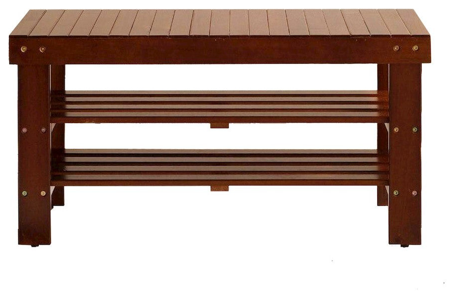 Pina Quality Solid Wood Shoe Bench, Cherry Finish