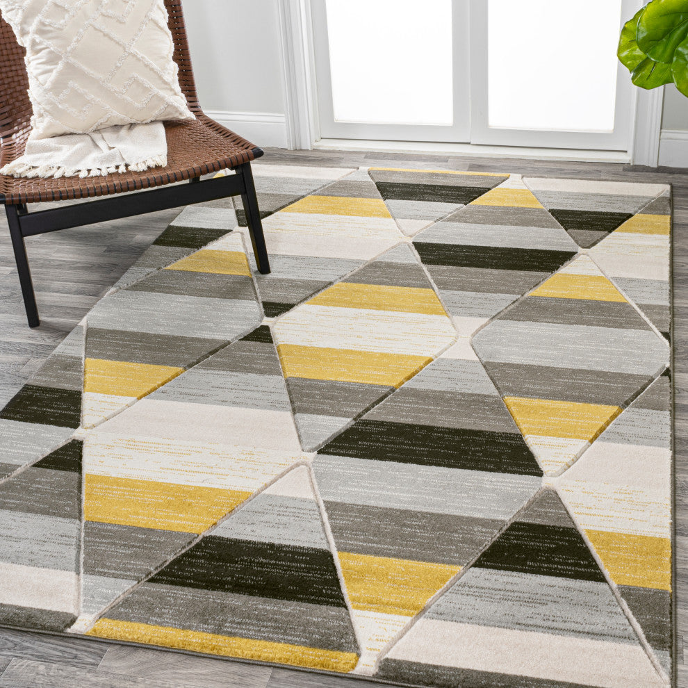 Kehoe Retro Diamonds Geometric Yellow/Gray/Cream 4 ft. x 6 ft. Area Rug