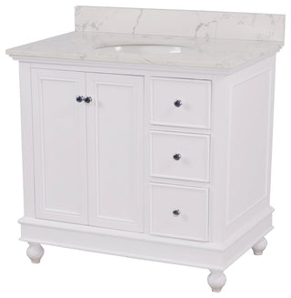 Bella 36" Bathroom Vanity, White, Engineered Marble