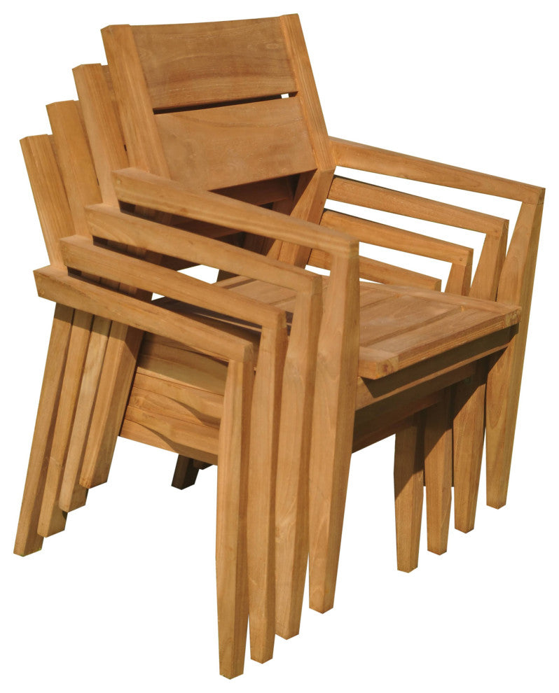 9-Piece Outdoor Teak Dining 122" X-Large Rectangle Table, 8 Celo Stacking Chairs