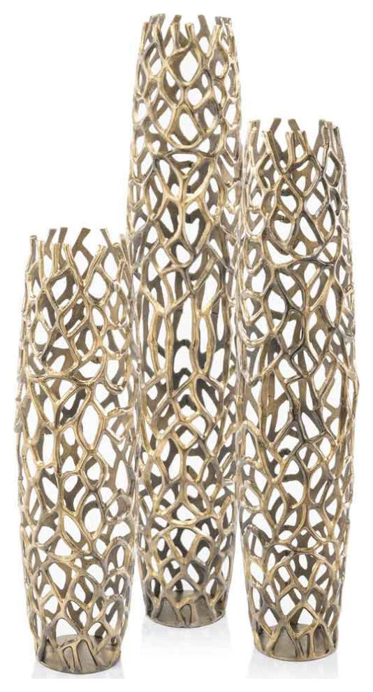 47" Aluminum Gold Twigs Cylinder Floor Vase
