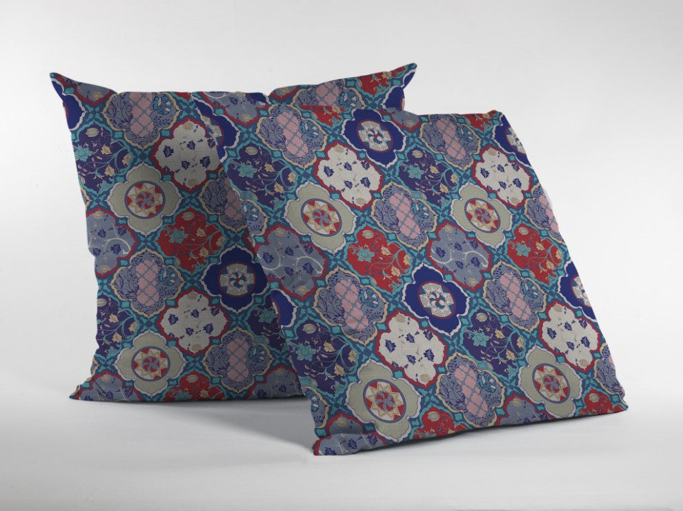16 Turquoise Cream Trellis Suede Throw Pillow