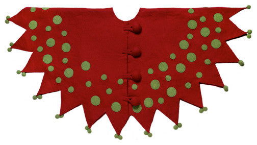 Handmade Felt Christmas Tree Skirt, Jester in Red and Green, 60"