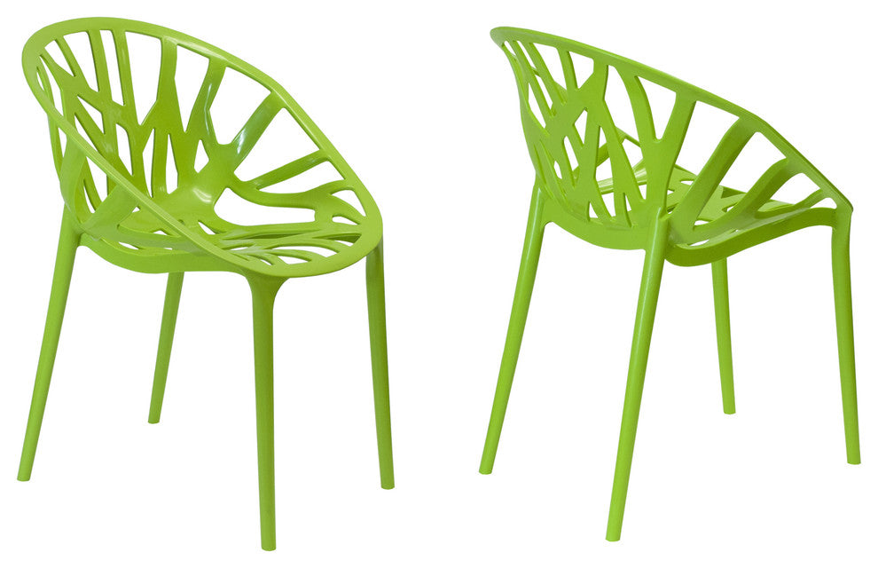 Mod Made Branch Modern Plastic Dining Side Chair, Set of 2, Green