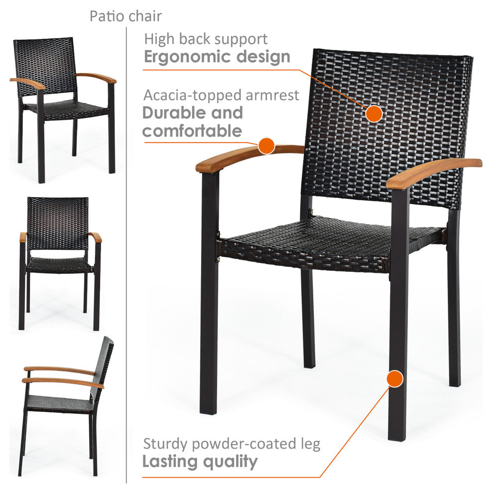 Costway Set of 2 Outdoor Patio PE Rattan Dining Chairs Armrest Stackable Garden