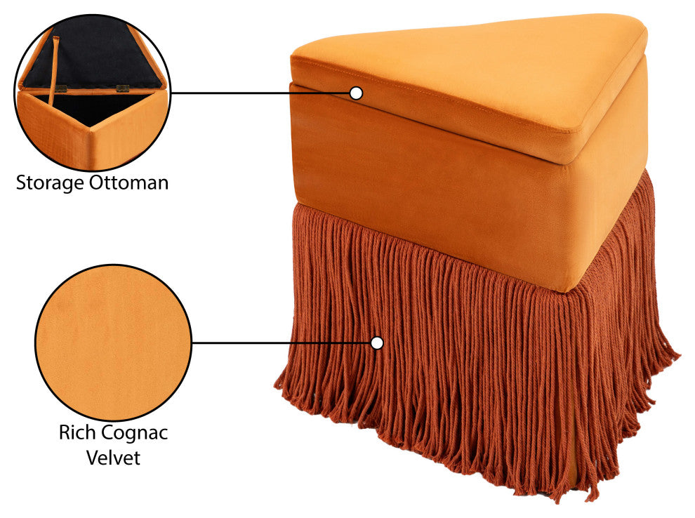 Trivoli Upholstered Ottoman/Stool, Cognac, Velvet
