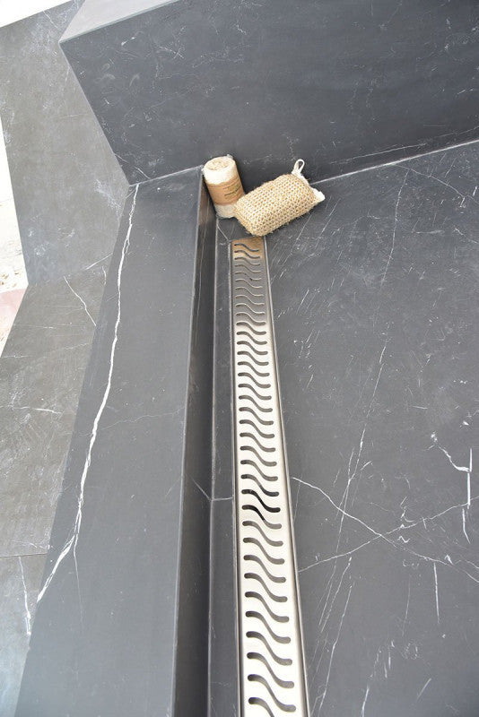 Offset Linear Drain, 48 Inch Side Outlet Linear Drain Complete Set, Ocean Wave