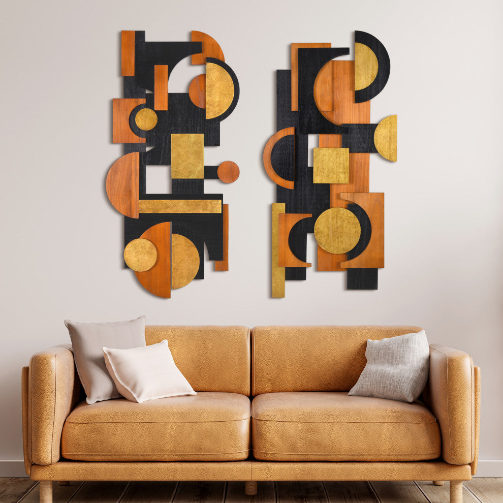 Amber Embraces I and II Hand Made Solid Wood Abstracts