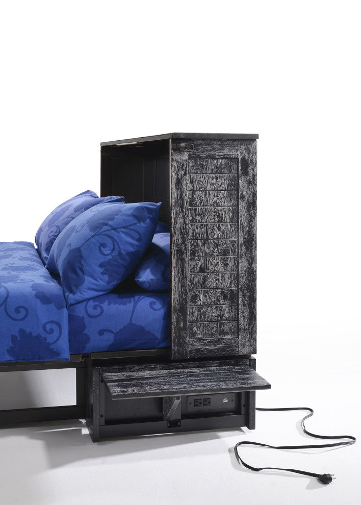 Poppy Cabinet Murphy Bed with Gel Memory Foam Mattress and USB Ports, Blizzard