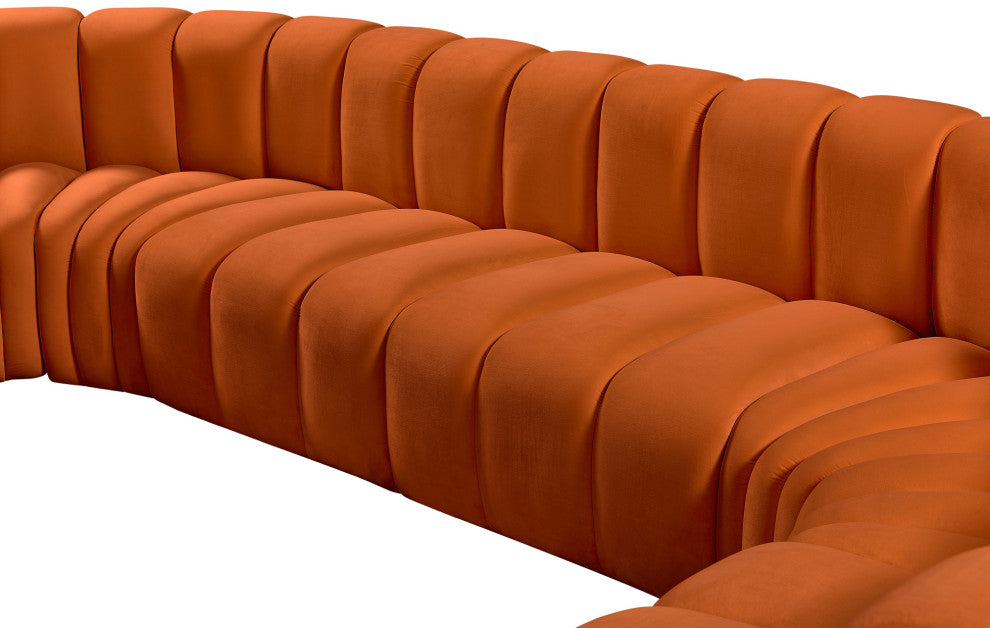 Arc Velvet Upholstered 8-Pc. U-Shaped Modular Sectional, Cognac