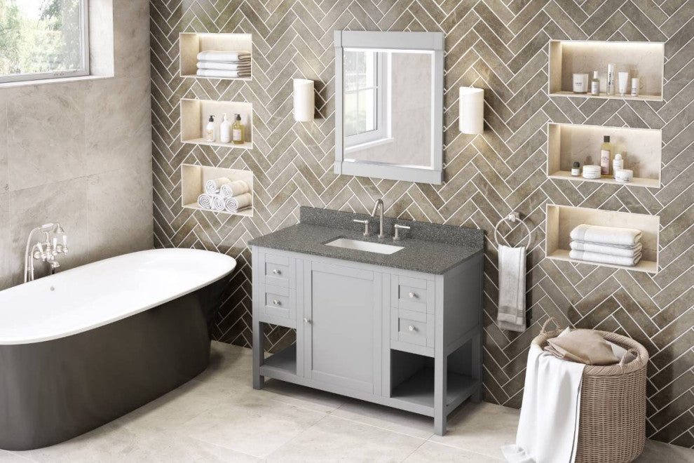 Astoria Transitional 48" Grey Vanity, Boulder Cultured Marble Vanity Top