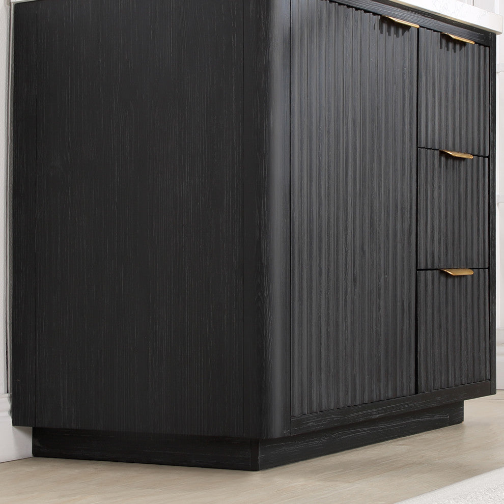 Vinnova Cadiz Bath Vanity, Composite Stone Top, Black, 36", No Mirror