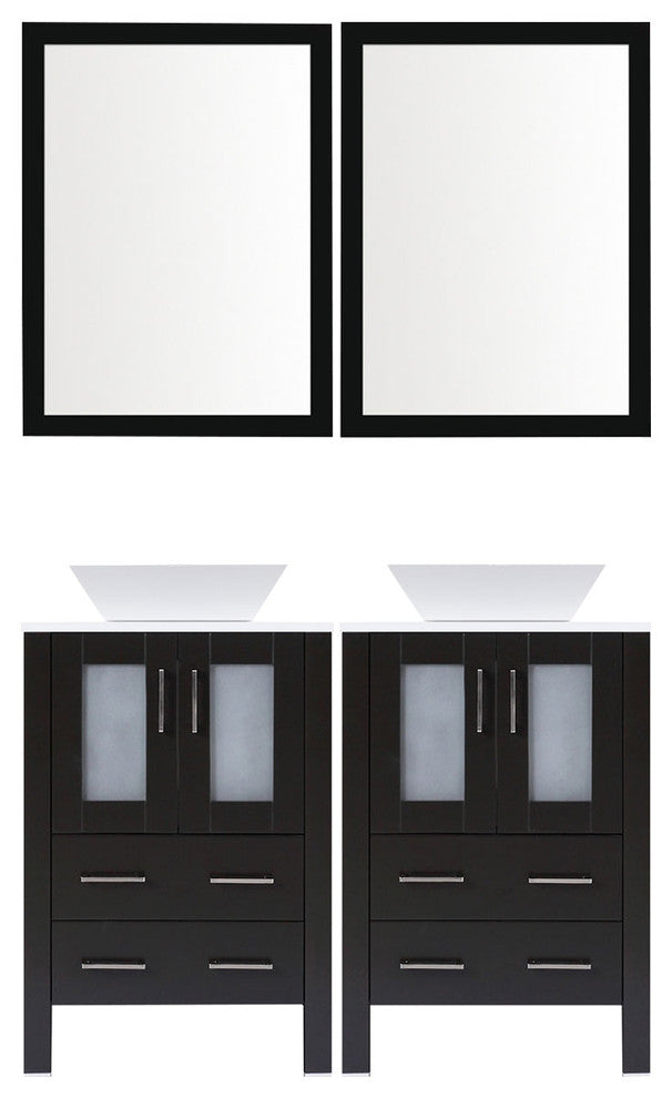 Modern Bathroom Vanity Set With Mirror and Sink, Espresso, 48"