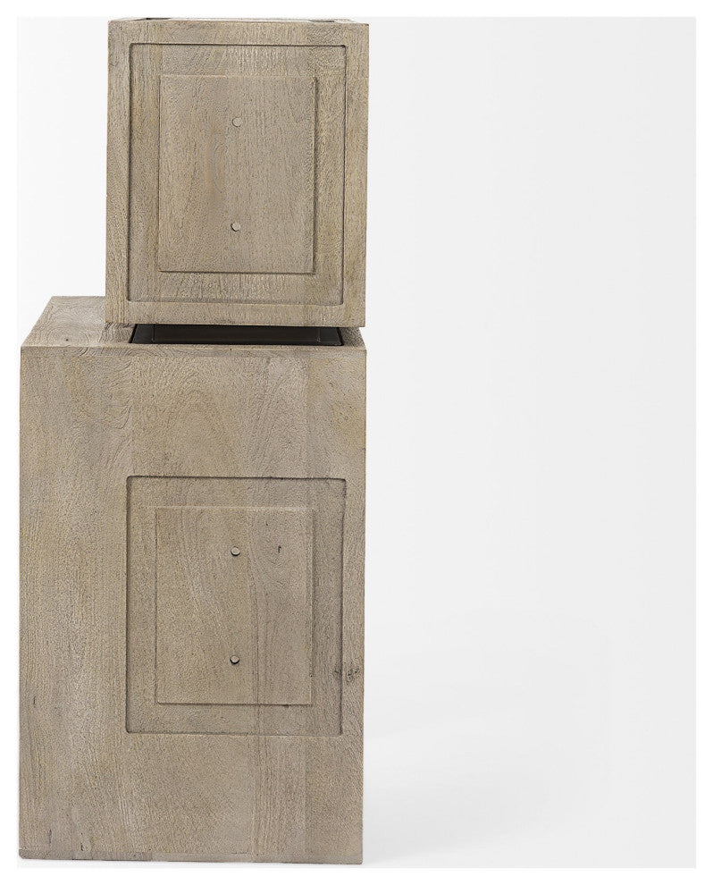 Set of Two Rustic Light Gray Brown Cube Box Shelves