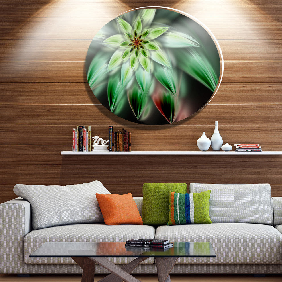 Green Flower Fractal Artwork, Modern Floral Disc Metal Wall Art, 11"