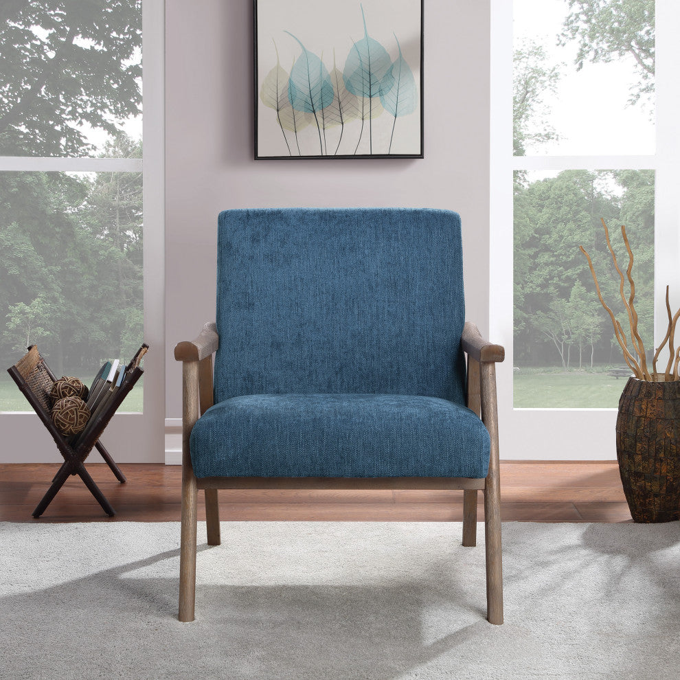 Weldon Armchair, Navy Fabric With Brushed Brown Finished Frame