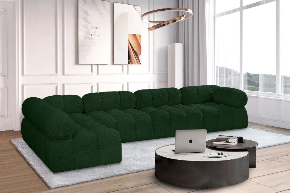 Ames Boucle Fabric L-Shaped Modular Sectional, Green, 5-Piece: 3 Armless Chair, 2 Corner Chair