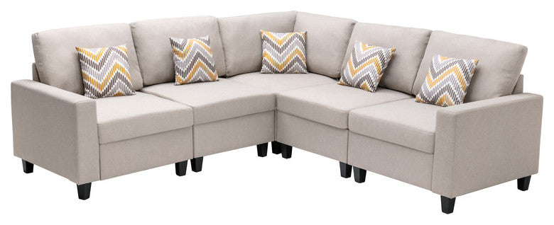 Nolan Beige Linen 5-Piece Reversible Sectional Sofa, Interchangeable Legs