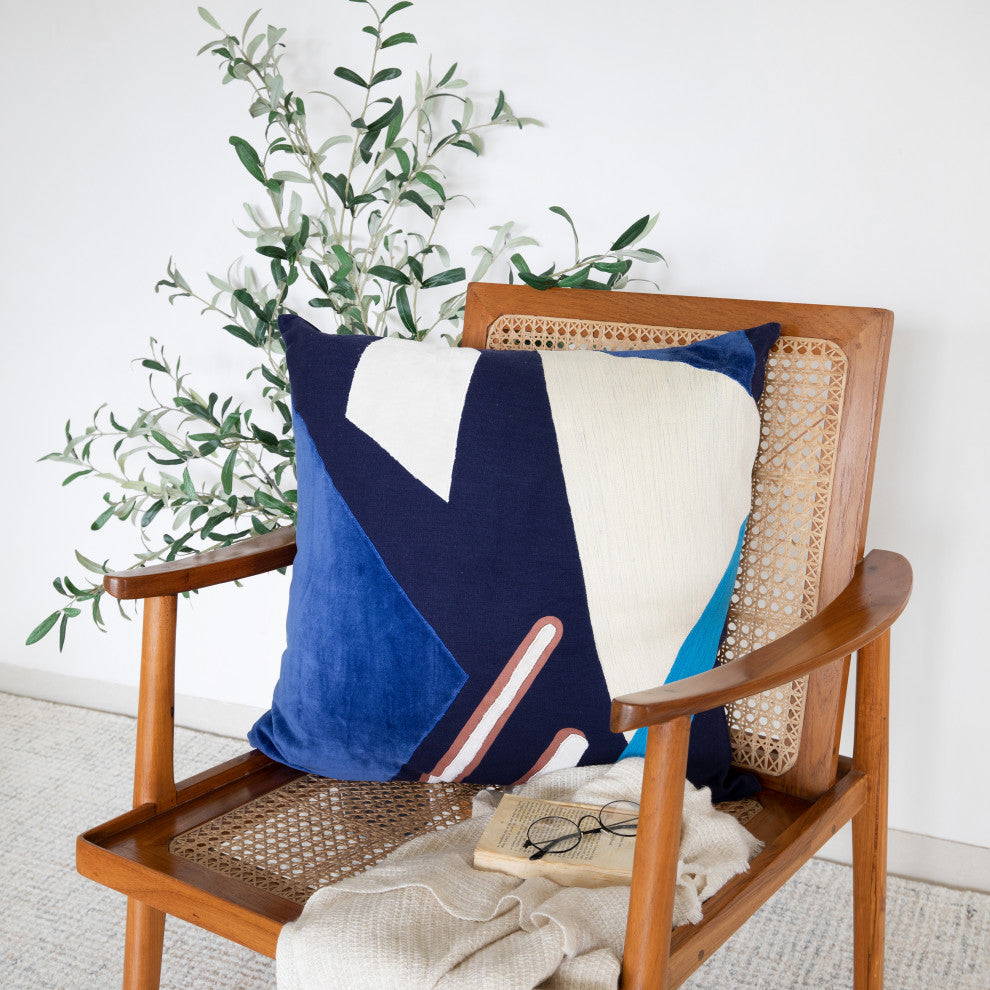 Stacy Garcia Patchwork Handmade Throw Pillow, Cobalt Blue/Navy, 20"x20"