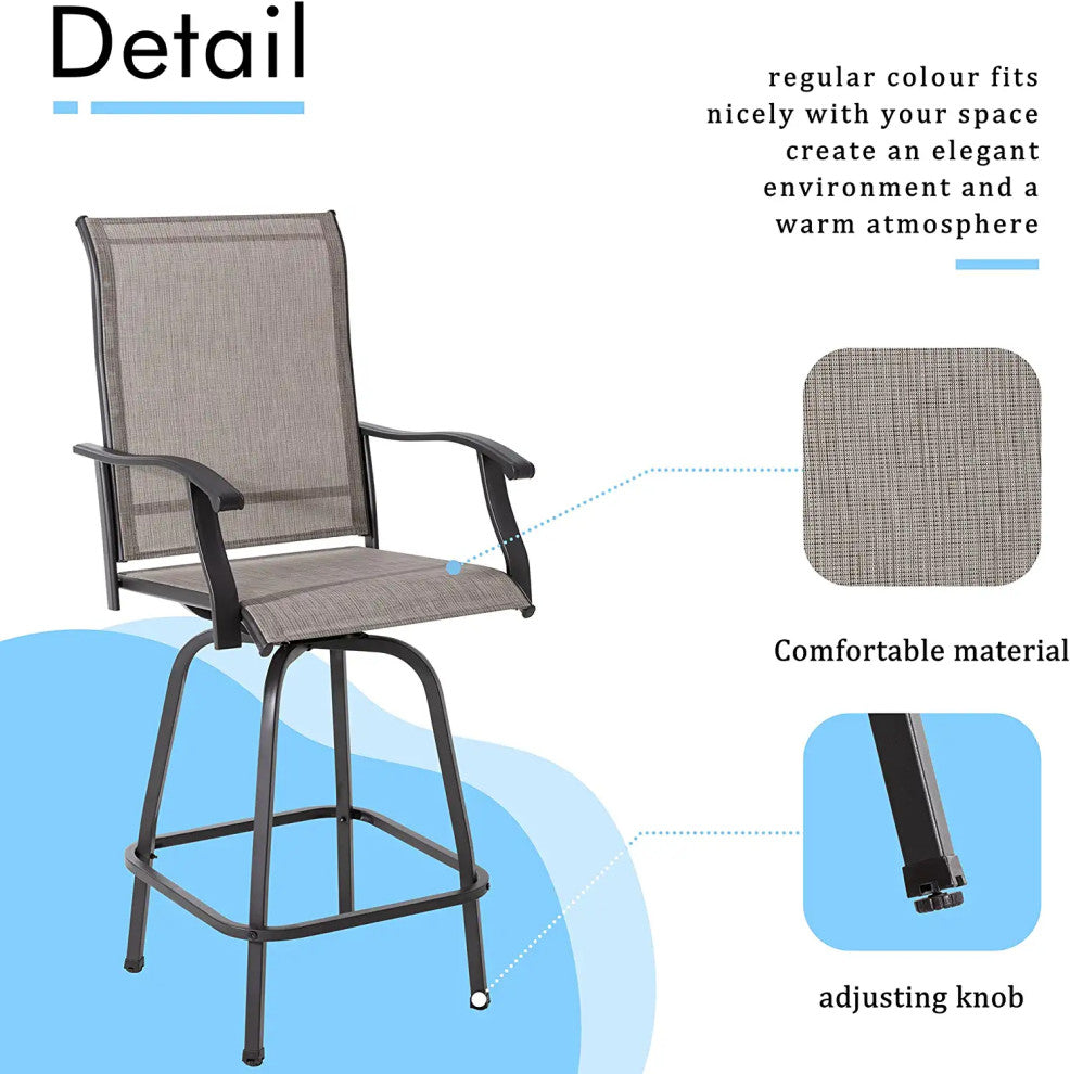 Durable 2-Pack Outdoor Bar Stools with Metal Frame and Breathable Sling Seat