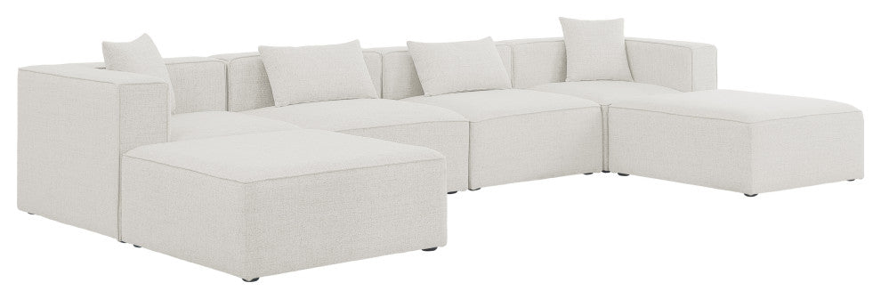Cube Upholstered Modular Sectional, Cream, 6-Piece: 2 Armless Chair, 2 Corner Chair, 2 Ottoman, Linen Texured Fabric