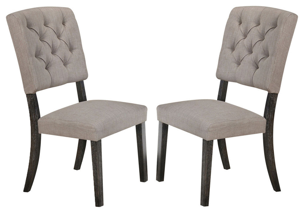Set of 2 Upholstered Side Chair, Gray/Weathered Gray Oak Finish