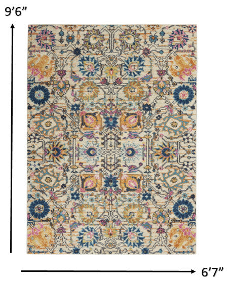 7 x 10 Ivory and Multicolor Floral Buds Area Rug