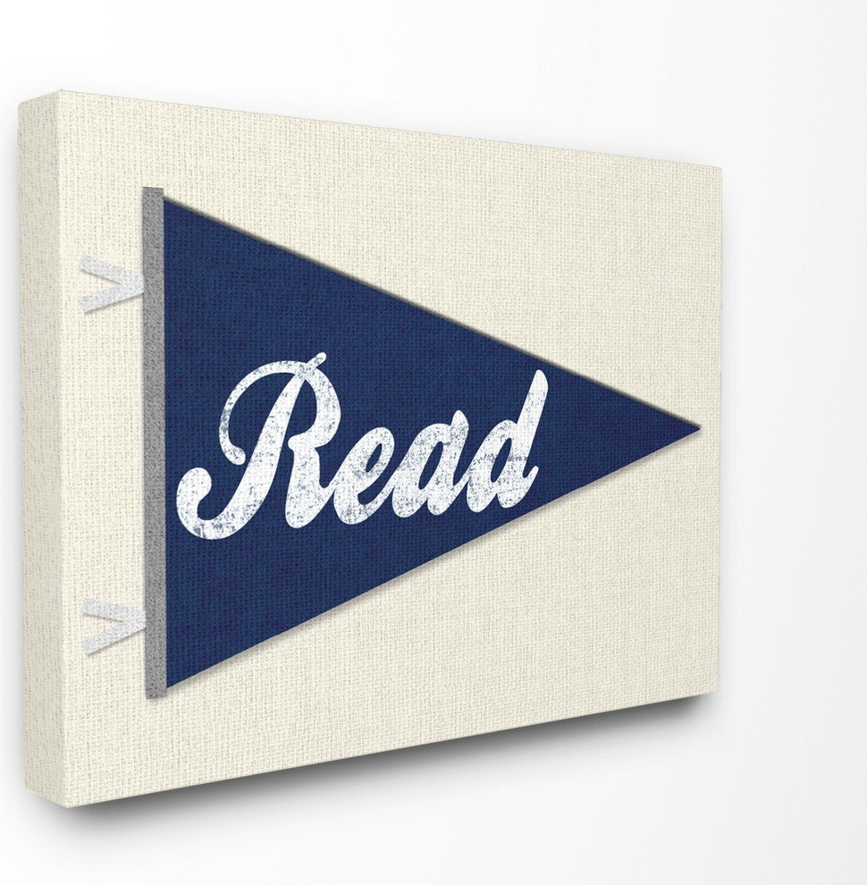 Stupell Ind. Read Pennant Fabric Collage Blue Canvas Art, 16"x20"