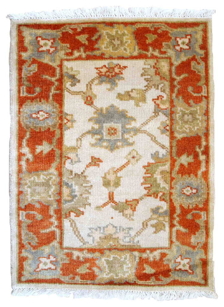 Handmade Vintage Indo-Mahal Rug, 2.1'x3.2', 1980s, White, Orange, Blue, Olive