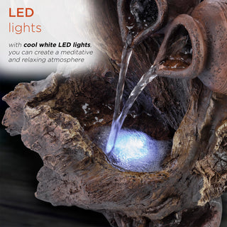 Alpine Two Jars on Tree Branch Tabletop Fountain With LED Light, 14" Tall