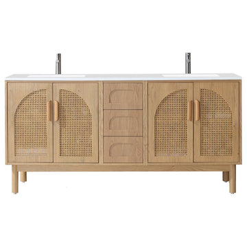 Nara Mid-Century Freestanding Bathroom Vanity, Pecan Oak, 72"