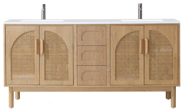 Nara Mid-Century Freestanding Bathroom Vanity, Pecan Oak, 72"