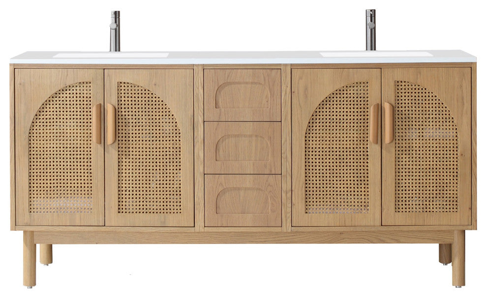 Nara Mid-Century Freestanding Bathroom Vanity, Pecan Oak, 72"