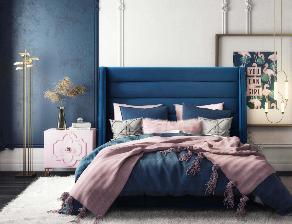 TOV Furniture Koah Navy Velvet Bed in King