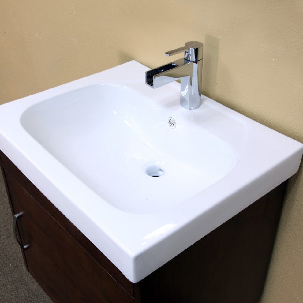 24.4" Single Wall Mount Style Sink Vanity-Wood- Walnut