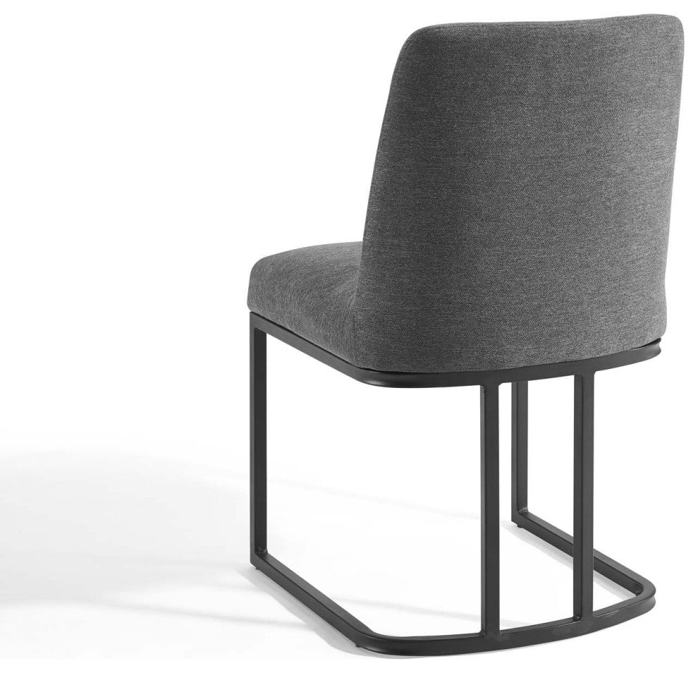 Side Dining Chair, Fabric, Metal, Black Gray, Modern, Bistro Restaurant