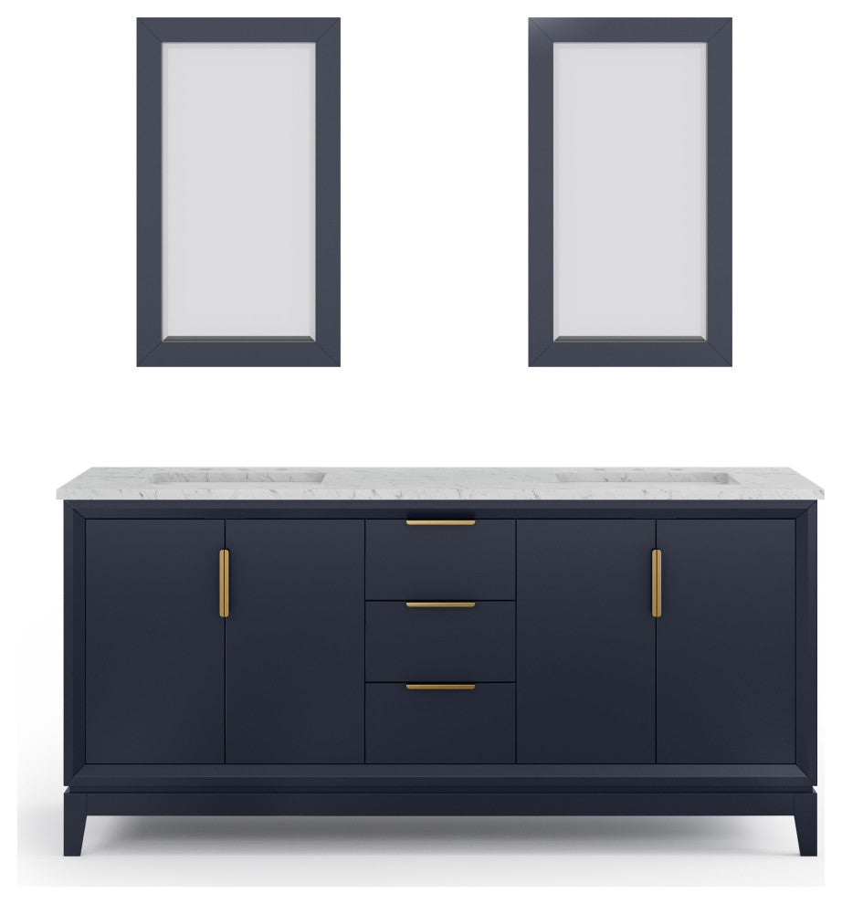 Elizabeth 72" Double Sink Carrara White Marble Vanity, Monarch Blue