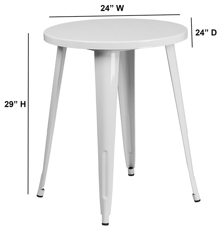 Commercial Grade 24" Round White Metal Indoor-Outdoor Table