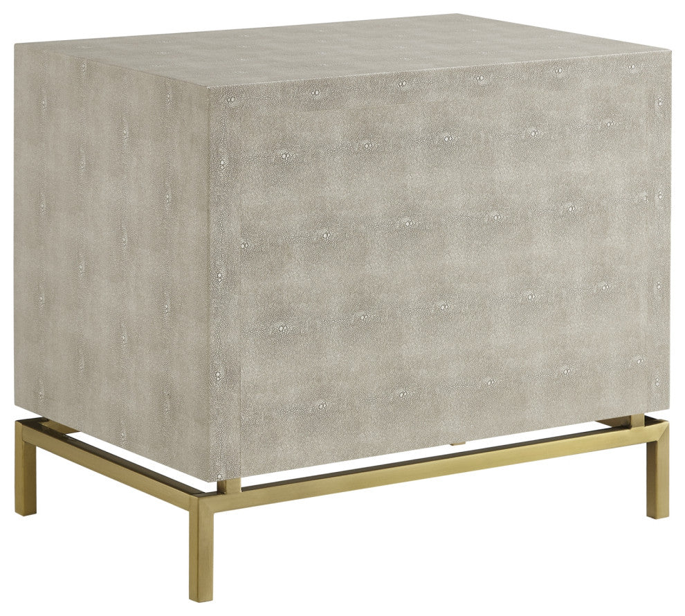 Nicole Miller Aharon Side Table, 2 Drawers, Faux Shagreen, Cream White/Gold