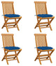 Vidaxl Garden Chairs With Blue Cushions, Set of 4, Solid Teak Wood